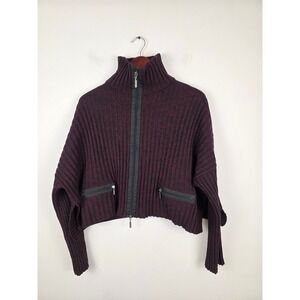 SARAH PACINI Merino Burgundy Ribbed Zip Turtleneck Cropped Sweater One Size